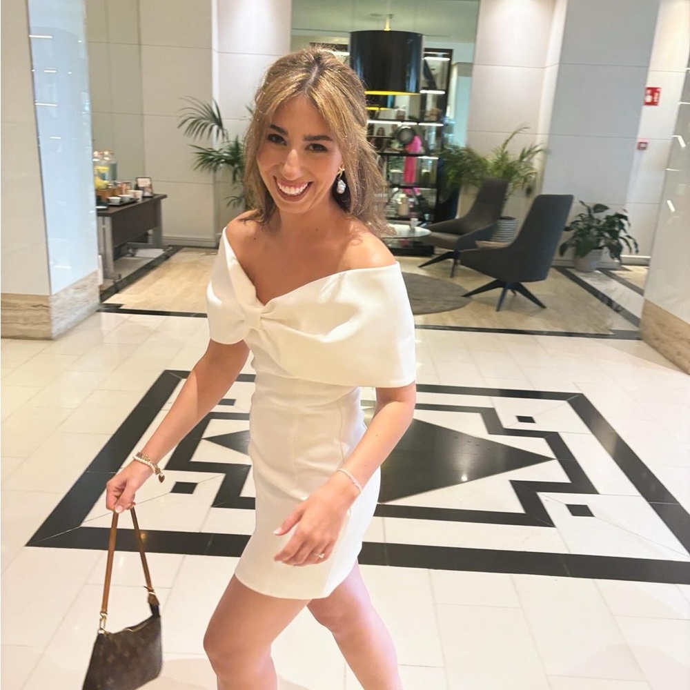 Meshki Off-Shoulder Cream Mini Dress